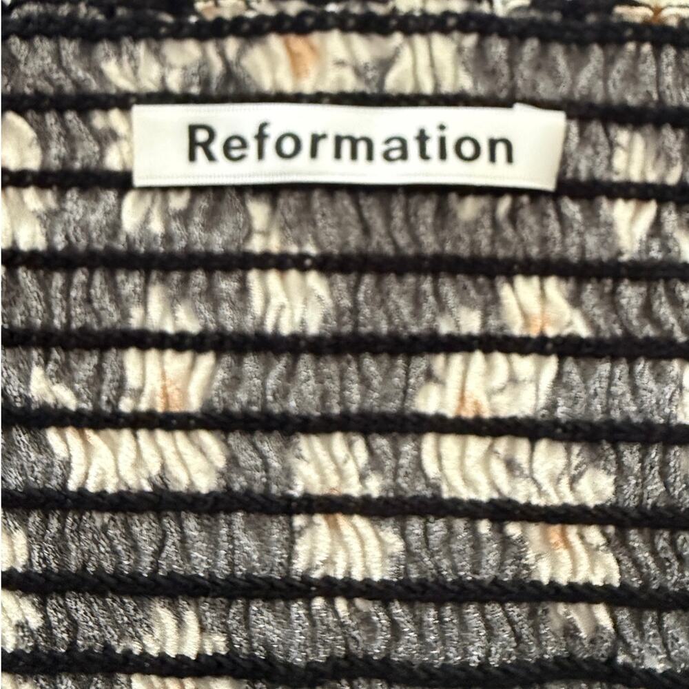 Reformation | Reign black daisy chain long sleeve shirt top | size 6 - Picture 4 of 7